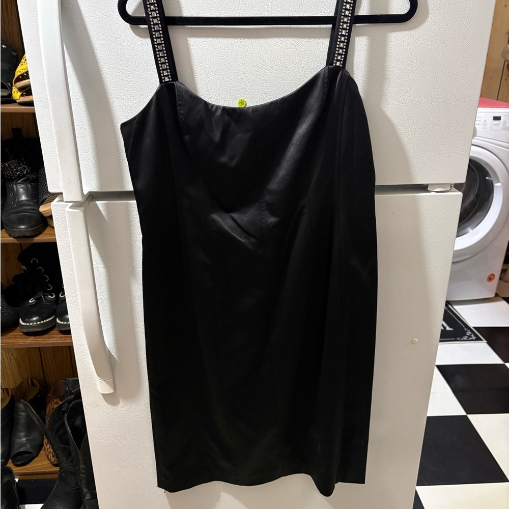 Jones New York Black Satin Dress with Embellished Straps
